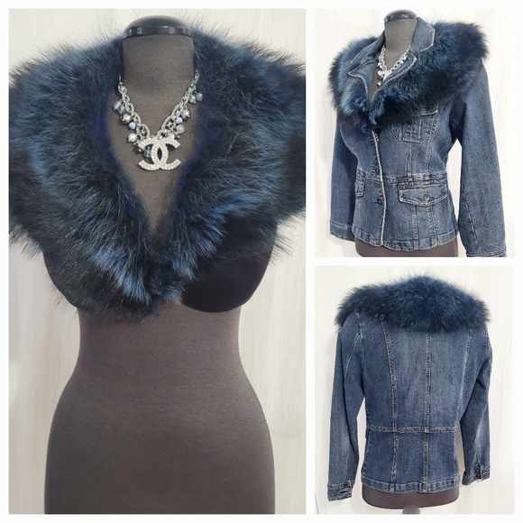 Denim and FOX Jackets & Blazers - Denim Jacket with  Fur Collar